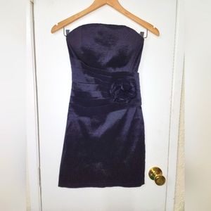 Little Black Dress Vintage 90's Style Strapless Mini Ruching & Big Flower Across